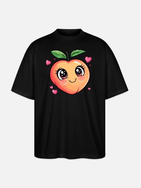 Pfirsich mit Herzchen - Stanley/Stella Oversized Unisex Bio T-Shirt Blaster 2.0 - Schwarz