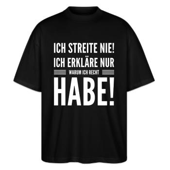warum ich recht habe - Stanley/Stella Oversized Unisex Bio T-Shirt Blaster 2.0 - Schwarz - Vorne - Alina (178cm) & Michal (187cm)
