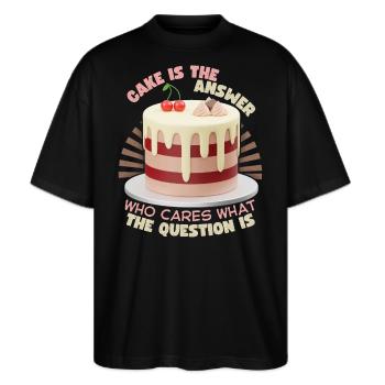 Torte, Bäcker, Kuchen backen lustiger Spruch - Stanley/Stella Oversized Unisex Bio T-Shirt Blaster 2.0 - Schwarz - Vorne - Alina (178cm) & Michal (187cm)