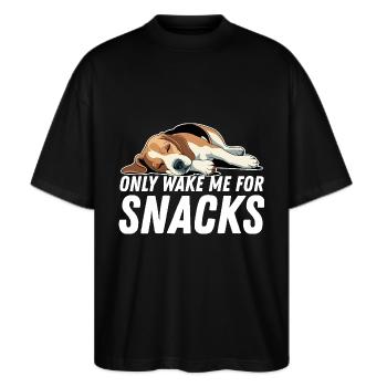 Only Wake Me For Snacks Lustiger Beagle Hund - Stanley/Stella Oversized Unisex Bio T-Shirt Blaster 2.0 - Schwarz - Vorne - Alina (178cm) & Michal (187cm)