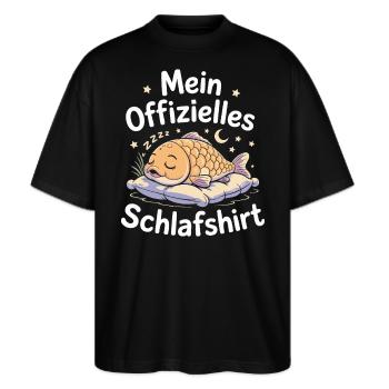Mein offizielles Schlafshirt, Lustiges Fischdesign - Stanley/Stella Oversized Unisex Bio T-Shirt Blaster 2.0 - Schwarz - Vorne - Alina (178cm) & Michal (187cm)