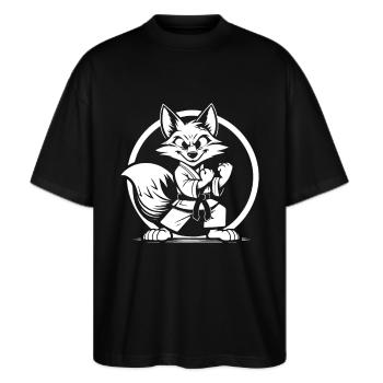 Kampfsport Fuchs – Der schlaue Kämpfer - Stanley/Stella Oversized Unisex Bio T-Shirt Blaster 2.0 - Schwarz - Vorne - Alina (178cm) & Michal (187cm)