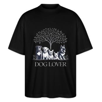 Hundefreund - Stanley/Stella Oversized Unisex Bio T-Shirt Blaster 2.0 - Schwarz - Vorne - Alina (178cm) & Michal (187cm)
