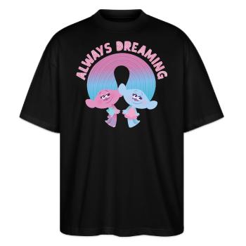 Trolls Always Dreaming Mit Zwei Trolls - Stanley/Stella Oversized Unisex Bio T-Shirt Blaster 2.0 - Schwarz - Vorne - Alina (178cm) & Michal (187cm)