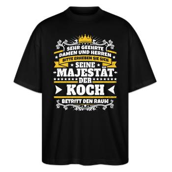 Seine Majestät der Koch - Stanley/Stella Oversized Unisex Bio T-Shirt Blaster 2.0 - Schwarz - Vorne - Alina (178cm) & Michal (187cm)