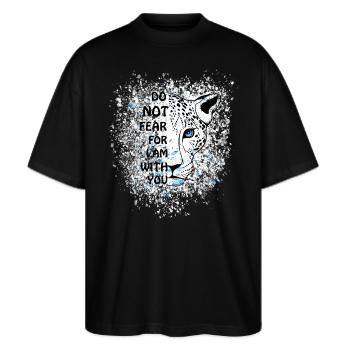 Religiöses Zitat Christliches Motiv - Stanley/Stella Oversized Unisex Bio T-Shirt Blaster 2.0 - Schwarz - Vorne - Alina (178cm) & Michal (187cm)