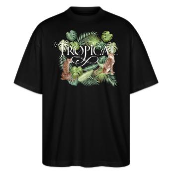 Tropical Summer - Stanley/Stella Oversized Unisex Bio T-Shirt Blaster 2.0 - Schwarz - Vorne - Alina (178cm) & Michal (187cm)