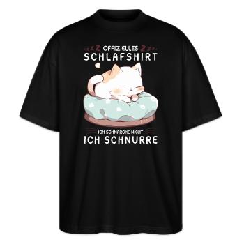 Offizielles Schlafshirt personalisiert mit Katze - Stanley/Stella Oversized Unisex Bio T-Shirt Blaster 2.0 - Schwarz - Vorne - Alina (178cm) & Michal (187cm)