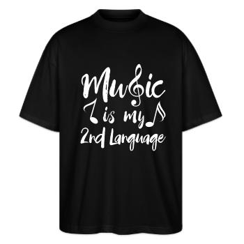 Musik - Stanley/Stella Oversized Unisex Bio T-Shirt Blaster 2.0 - Schwarz - Vorne - Alina (178cm) & Michal (187cm)