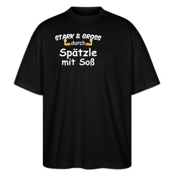Stark & Groß durch Spätzle mit Soß - Stanley/Stella Oversized Unisex Bio T-Shirt Blaster 2.0 - Schwarz - Vorne - Alina (178cm) & Michal (187cm)