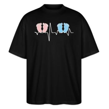 Herzschlag EKG Zwillingsmutter Zwillingsvater Tee - Stanley/Stella Oversized Unisex Bio T-Shirt Blaster 2.0 - Schwarz - Vorne - Alina (178cm) & Michal (187cm)