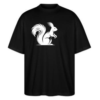 Putziges Eichhörnchen mit buschigem Schwanz - Stanley/Stella Oversized Unisex Bio T-Shirt Blaster 2.0 - Schwarz - Vorne - Alina (178cm) & Michal (187cm)