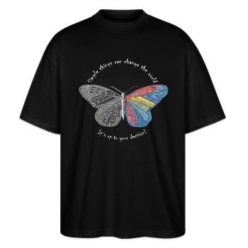 butterfly effect white - Stanley/Stella Oversized Unisex Bio T-Shirt Blaster 2.0 - Schwarz - Vorne - Alina (178cm) & Michal (187cm)