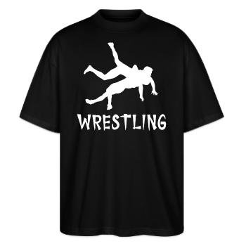 Wrestling - Stanley/Stella Oversized Unisex Bio T-Shirt Blaster 2.0 - Schwarz - Vorne - Alina (178cm) & Michal (187cm)