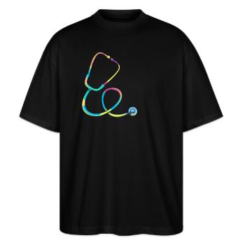 Krankenschwester Rente - Stanley/Stella Oversized Unisex Bio T-Shirt Blaster 2.0 - Schwarz - Vorne - Alina (178cm) & Michal (187cm)