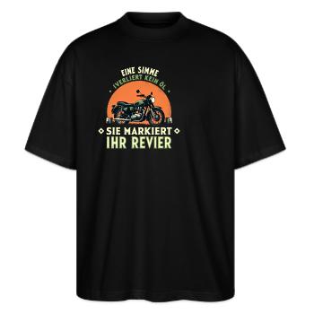 Simson DDR Moped Simson fan s51 ddr - Stanley/Stella Oversized Unisex Bio T-Shirt Blaster 2.0 - Schwarz - Vorne - Alina (178cm) & Michal (187cm)