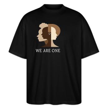 We Are One Vielfalt Gleichberechtigung Toleranz - Stanley/Stella Oversized Unisex Bio T-Shirt Blaster 2.0 - Schwarz - Vorne - Alina (178cm) & Michal (187cm)