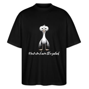 Möwe Lustiger Spruch Norddeutsch Hamburg Nordsee - Stanley/Stella Oversized Unisex Bio T-Shirt Blaster 2.0 - Schwarz - Vorne - Alina (178cm) & Michal (187cm)