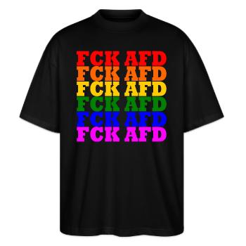 Fck afd - Stanley/Stella Oversized Unisex Bio T-Shirt Blaster 2.0 - Schwarz - Vorne - Alina (178cm) & Michal (187cm)