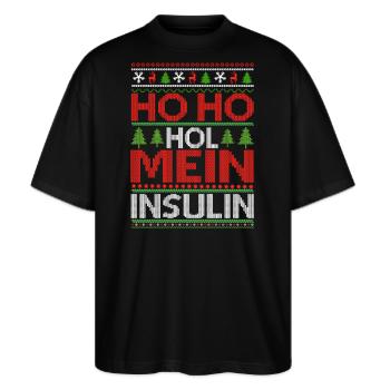 Ho Ho Hol mein Insulin - Ugly Christmas Sweater - Stanley/Stella Oversized Unisex Bio T-Shirt Blaster 2.0 - Schwarz - Vorne - Alina (178cm) & Michal (187cm)