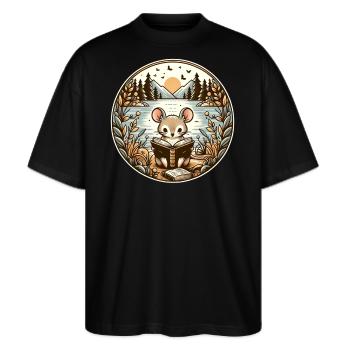 Mouse Wilderness Book Reading Adventure - Stanley/Stella Oversized Unisex Bio T-Shirt Blaster 2.0 - Schwarz - Vorne - Alina (178cm) & Michal (187cm)
