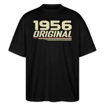Jahrgang 1956 Jahrgang 1956 Retro Geburtstag 1956 - Stanley/Stella Oversized Unisex Bio T-Shirt Blaster 2.0 - Schwarz - Vorne - Alina (178cm) & Michal (187cm)