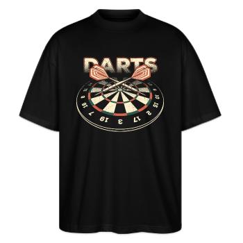 Darts 3D - Dart T-Shirts RAHMENLOS - Sport Club - Stanley/Stella Oversized Unisex Bio T-Shirt Blaster 2.0 - Schwarz - Vorne - Alina (178cm) & Michal (187cm)