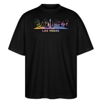 Las Vegans Skyline Stadtbild Las Vegas - Stanley/Stella Oversized Unisex Bio T-Shirt Blaster 2.0 - Schwarz - Vorne - Alina (178cm) & Michal (187cm)