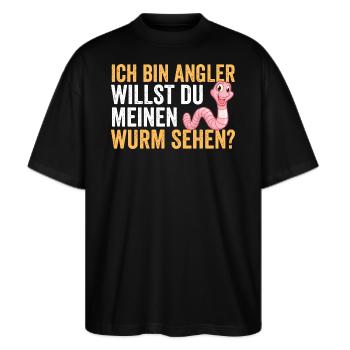 Ich Bin Angler Willst Du Meinen Wurm Sehen? - Stanley/Stella Oversized Unisex Bio T-Shirt Blaster 2.0 - Schwarz - Vorne - Alina (178cm) & Michal (187cm)