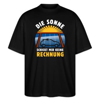 Die Sonne schickt keine Rechnung - Photovoltaik - Stanley/Stella Oversized Unisex Bio T-Shirt Blaster 2.0 - Schwarz - Vorne - Alina (178cm) & Michal (187cm)