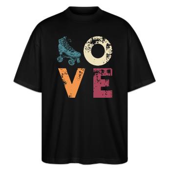 Retro Rollerskate Love - 70er Rollschuhlaufen - Stanley/Stella Oversized Unisex Bio T-Shirt Blaster 2.0 - Schwarz - Vorne - Alina (178cm) & Michal (187cm)