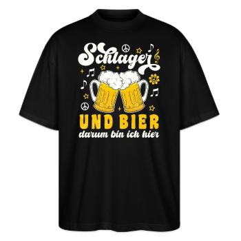 Schlager Und Bier 70er Jahre Schlager Party - Stanley/Stella Oversized Unisex Bio T-Shirt Blaster 2.0 - Schwarz - Vorne - Alina (178cm) & Michal (187cm)
