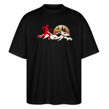 Trail Runner Running Joggen Jogger Gelände Berge - Stanley/Stella Oversized Unisex Bio T-Shirt Blaster 2.0 - Schwarz - Vorne - Alina (178cm) & Michal (187cm)