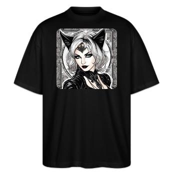 Cooles Gothik Anime Girl - Stanley/Stella Oversized Unisex Bio T-Shirt Blaster 2.0 - Schwarz - Vorne - Alina (178cm) & Michal (187cm)