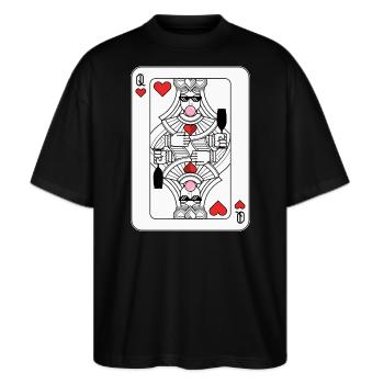 Lustiges Queen of Hearts Design – Party Spielkarte - Stanley/Stella Oversized Unisex Bio T-Shirt Blaster 2.0 - Schwarz - Vorne - Alina (178cm) & Michal (187cm)