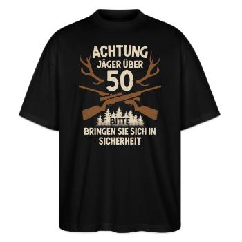 50. Geburtstag Jäger 50 Jahre Jagd - Stanley/Stella Oversized Unisex Bio T-Shirt Blaster 2.0 - Schwarz - Vorne - Alina (178cm) & Michal (187cm)