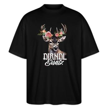 Dirndl Ersatz Hirsch Hirschgeweih Rosen - Stanley/Stella Oversized Unisex Bio T-Shirt Blaster 2.0 - Schwarz - Vorne - Alina (178cm) & Michal (187cm)