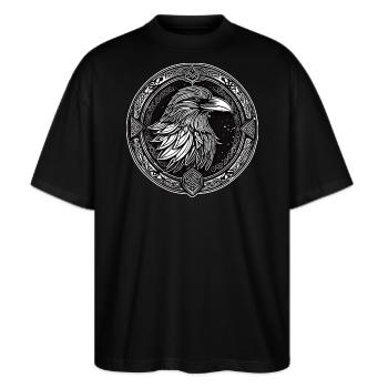 Wikinger Rabe - Stanley/Stella Oversized Unisex Bio T-Shirt Blaster 2.0 - Schwarz - Vorne - Alina (178cm) & Michal (187cm)