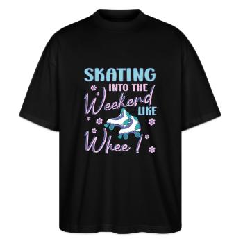 Rollerskater Party Skating Into Weekend Gift Idea - Stanley/Stella Oversized Unisex Bio T-Shirt Blaster 2.0 - Schwarz - Vorne - Alina (178cm) & Michal (187cm)