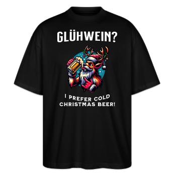 Rentier, Anti Glühwein, Bierliebhaber, Weihnachten - Stanley/Stella Oversized Unisex Bio T-Shirt Blaster 2.0 - Schwarz - Vorne - Alina (178cm) & Michal (187cm)