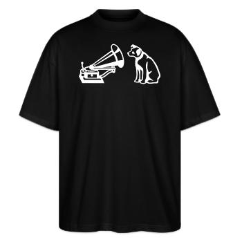 His Master's Voice Logo Weiß - Stanley/Stella Oversized Unisex Bio T-Shirt Blaster 2.0 - Schwarz - Vorne - Alina (178cm) & Michal (187cm)