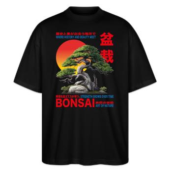 Bonsai Zen Teez - Stanley/Stella Oversized Unisex Bio T-Shirt Blaster 2.0 - Schwarz - Vorne - Alina (178cm) & Michal (187cm)