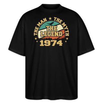 1974 Geburtstag geboren im Jahr 1974 Retro Vintage - Stanley/Stella Oversized Unisex Bio T-Shirt Blaster 2.0 - Schwarz - Vorne - Alina (178cm) & Michal (187cm)