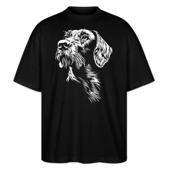 Deutsch Drahthaar Portrait Hunde Jagdhund - Stanley/Stella Oversized Unisex Bio T-Shirt Blaster 2.0 - Schwarz - Vorne - Alina (178cm) & Michal (187cm)