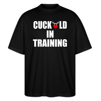 cuckold in training - Stanley/Stella Oversized Unisex Bio T-Shirt Blaster 2.0 - Schwarz - Vorne - Alina (178cm) & Michal (187cm)