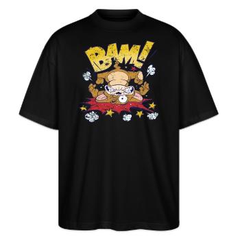 Tom Und Jerry Bam! Auf Den Kopf Gefallen - Stanley/Stella Oversized Unisex Bio T-Shirt Blaster 2.0 - Schwarz - Vorne - Alina (178cm) & Michal (187cm)