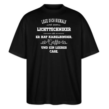 Lichttechniker - weiß - Stanley/Stella Oversized Unisex Bio T-Shirt Blaster 2.0 - Schwarz - Vorne - Alina (178cm) & Michal (187cm)