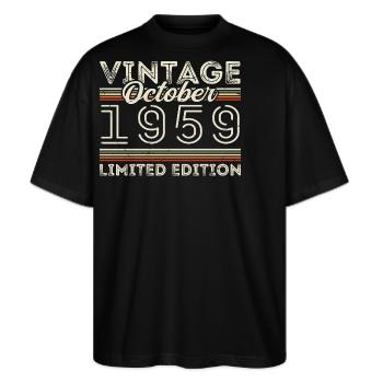 Oktober 1959 Geburtstag October 1959 Birthday Gift - Stanley/Stella Oversized Unisex Bio T-Shirt Blaster 2.0 - Schwarz - Vorne - Alina (178cm) & Michal (187cm)