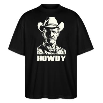 Cowboy Western Reiten Howdy - Stanley/Stella Oversized Unisex Bio T-Shirt Blaster 2.0 - Schwarz - Vorne - Alina (178cm) & Michal (187cm)