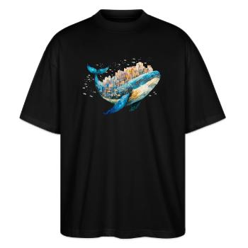 Blauwal-City - Stanley/Stella Oversized Unisex Bio T-Shirt Blaster 2.0 - Schwarz - Vorne - Alina (178cm) & Michal (187cm)